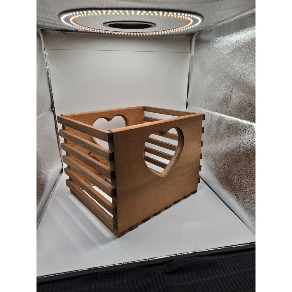 Vintage Rustic Wooden Heart Cut Outs Decorative Storage Crate Farmhouse Decor